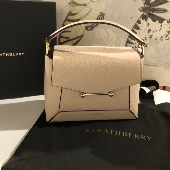 Strathberry Calf Leather Mosaic Top Handle Crossbody Bag in Oat Gold Hadware NWT - Picture 2 of 16